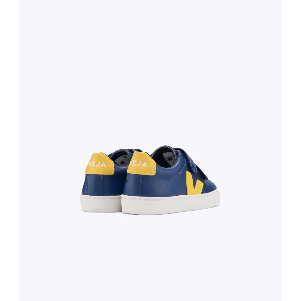 Veja ESPLAR LEATHER Sneakers Kinderen Navy/Yellow | BE 813YXF